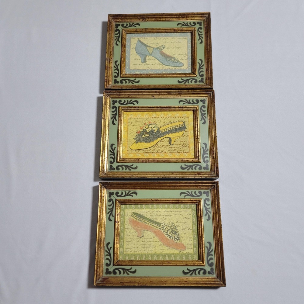 PEGGY ABRAMS Style Victorian Shoe Print SET OF 3 Gold Ornate Frame
